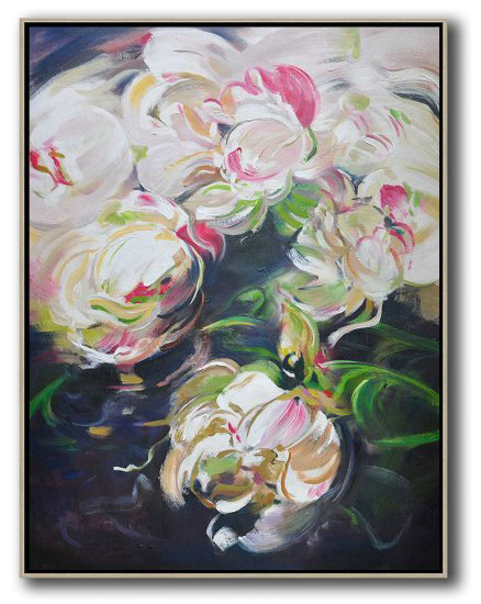 Hame Made Extra Large Vertical Abstract Flower Oil Painting #ABV0A1 - Click Image to Close